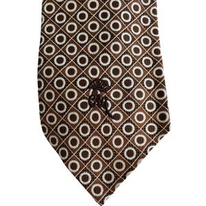 Vintage Countess Mara‎ New York Brown Geometric Circle Pattern Mens Silk Tie